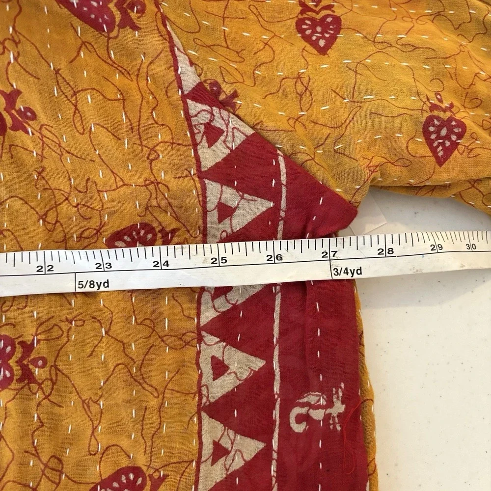 Womens Indian Mid Length Kantha Jacket OS Coloful‎ Floral Mixed Print Pockets